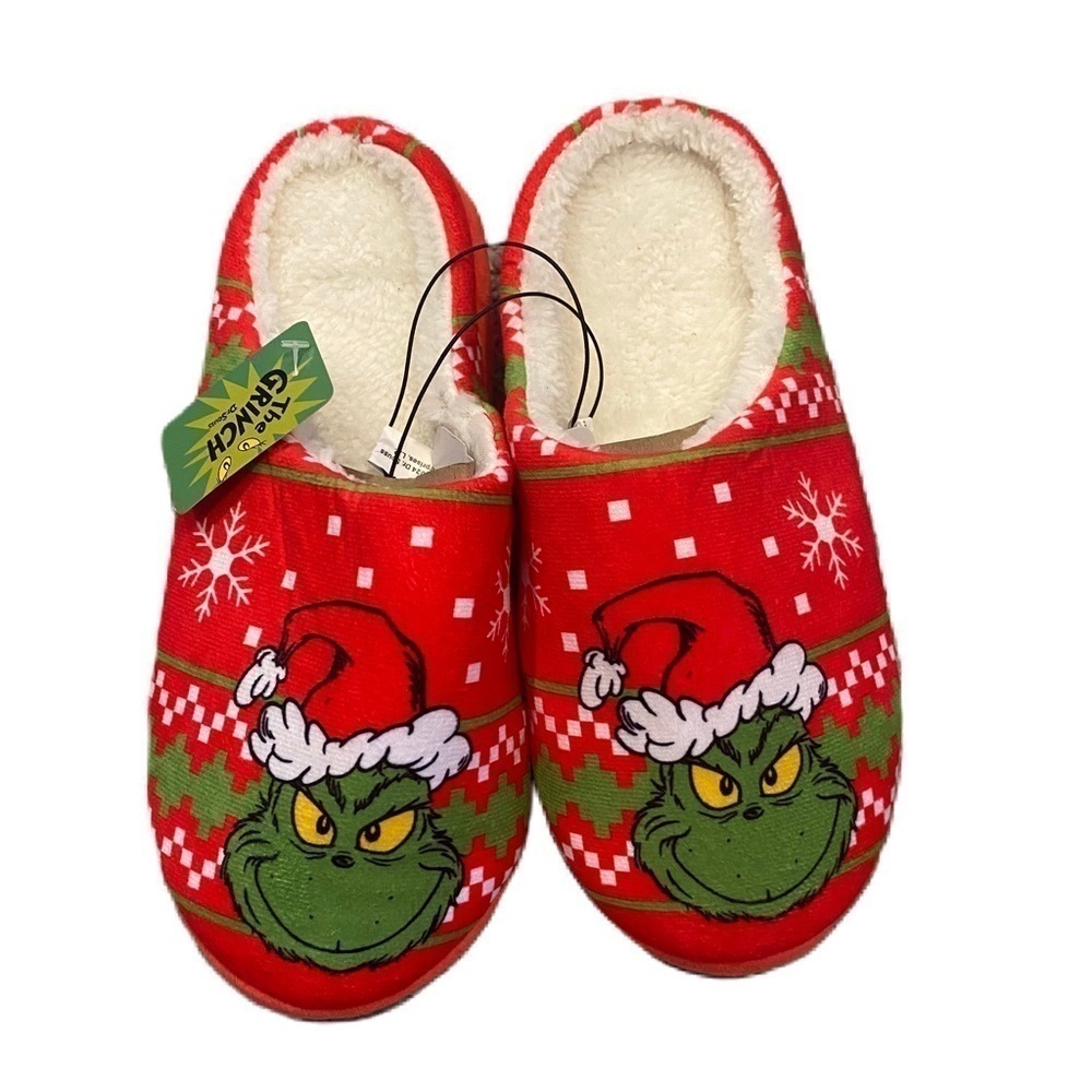 Dr. Seuss Grinch Plush Christmas Slippers Women’s Sz 7 8 9 10 Red